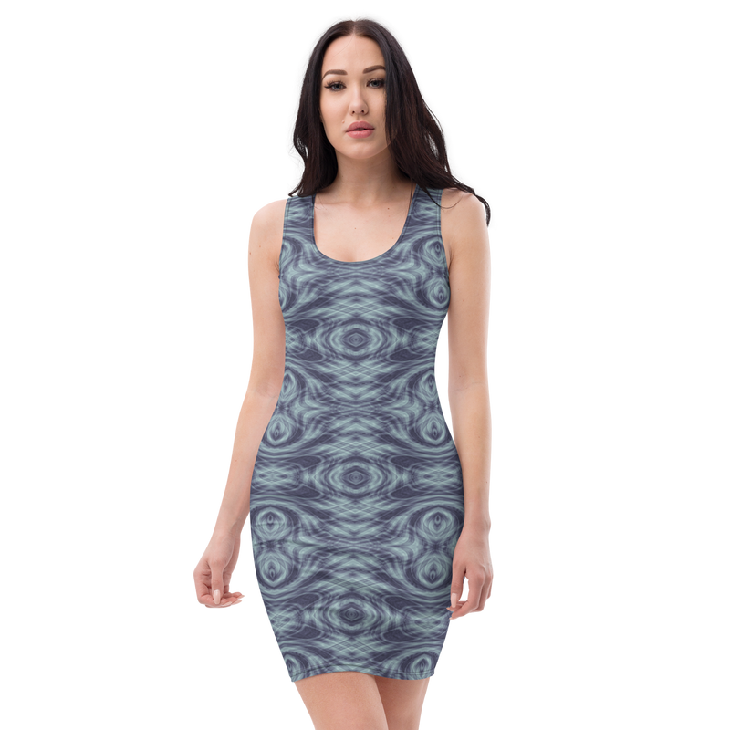 Product name: Recursia Tie-Dye Overdrive Pencil Dress In Blue. Keywords: Clothing, Pencil Dress, Print: Tie-Dye Overdrive, Women's Clothing