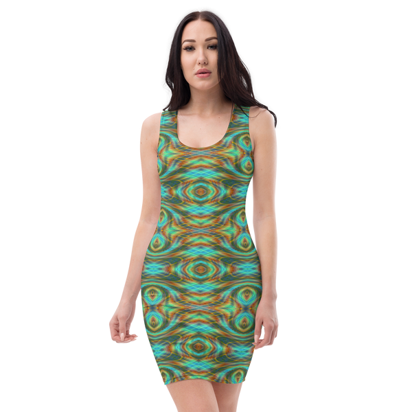 Product name: Recursia Tie-Dye Overdrive Pencil Dress. Keywords: Clothing, Pencil Dress, Print: Tie-Dye Overdrive, Women's Clothing