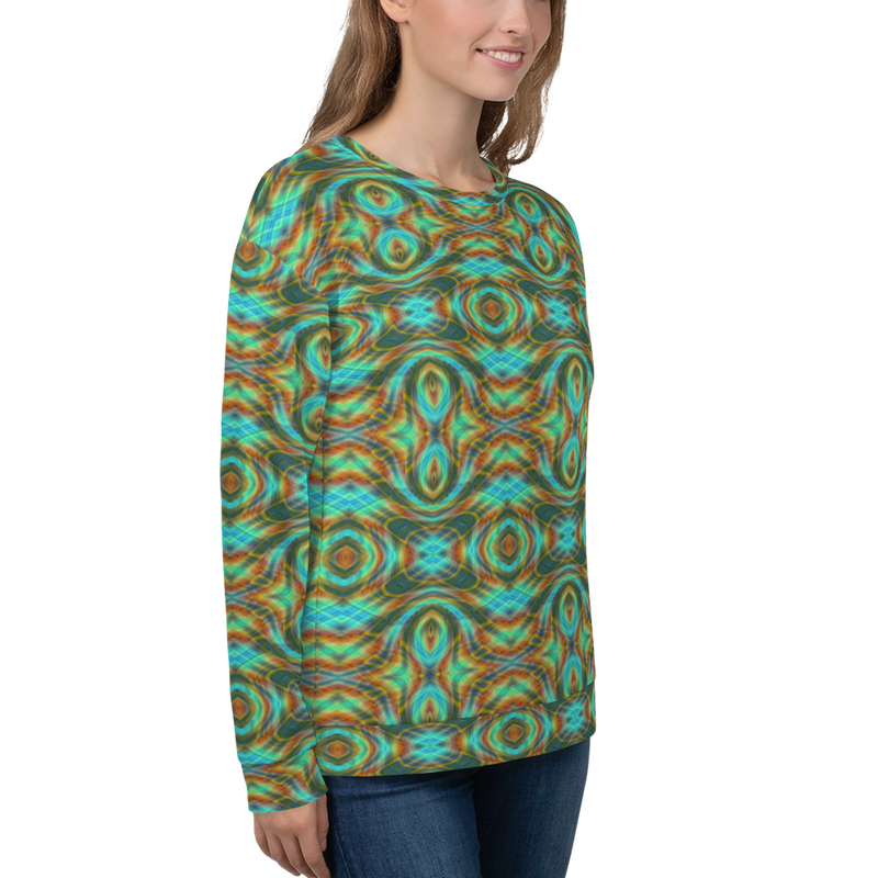 Product name: Recursia Tie-Dye Overdrive Women's Sweatshirt. Keywords: Athlesisure Wear, Clothing, Print: Tie-Dye Overdrive, Women's Sweatshirt, Women's Tops