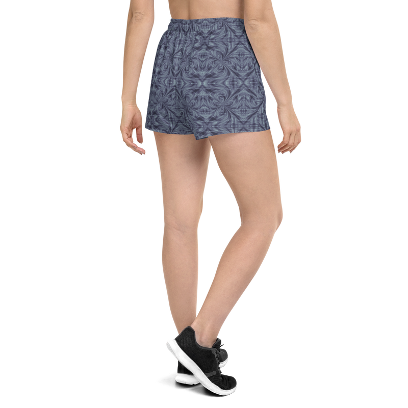 Product name: Recursia Tie-Dye Overdrive III Women's Athletic Short Shorts In Blue. Keywords: Athlesisure Wear, Clothing, Men's Athletic Shorts, Print: Tie-Dye Overdrive
