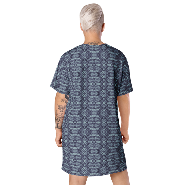 Product name: Recursia Tie-Dye Overdrive T-Shirt Dress In Blue. Keywords: Clothing, T-Shirt Dress, Print: Tie-Dye Overdrive, Women's Clothing