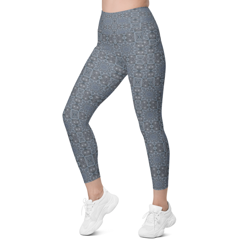 Product name: Recursia Zebrallusions II Leggings With Pockets In Blue. Keywords: Athlesisure Wear, Clothing, Leggings with Pockets, Women's Clothing, Print: Zebrallusions