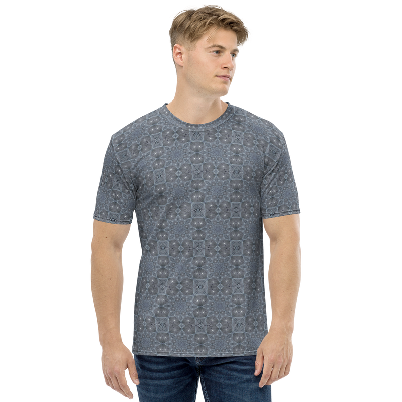 Product name: Recursia Zebrallusions Men's Crew Neck T-Shirt In Blue. Keywords: Clothing, Men's Clothing, Men's Crew Neck T-Shirt, Men's Tops, Print: Zebrallusions