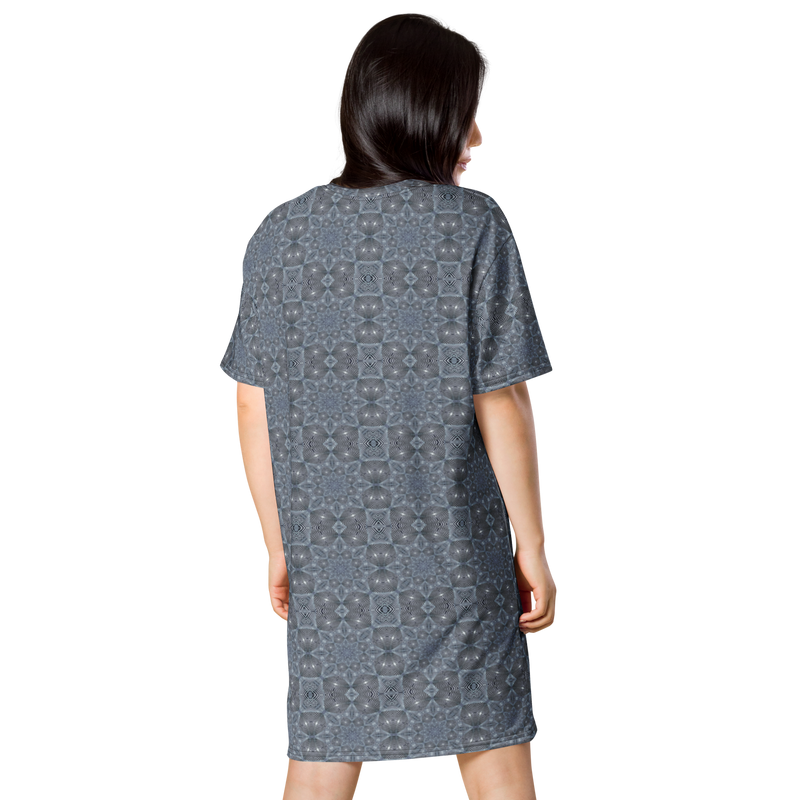 Product name: Recursia Zebrallusions II T-Shirt Dress In Blue. Keywords: Clothing, T-Shirt Dress, Women's Clothing, Print: Zebrallusions