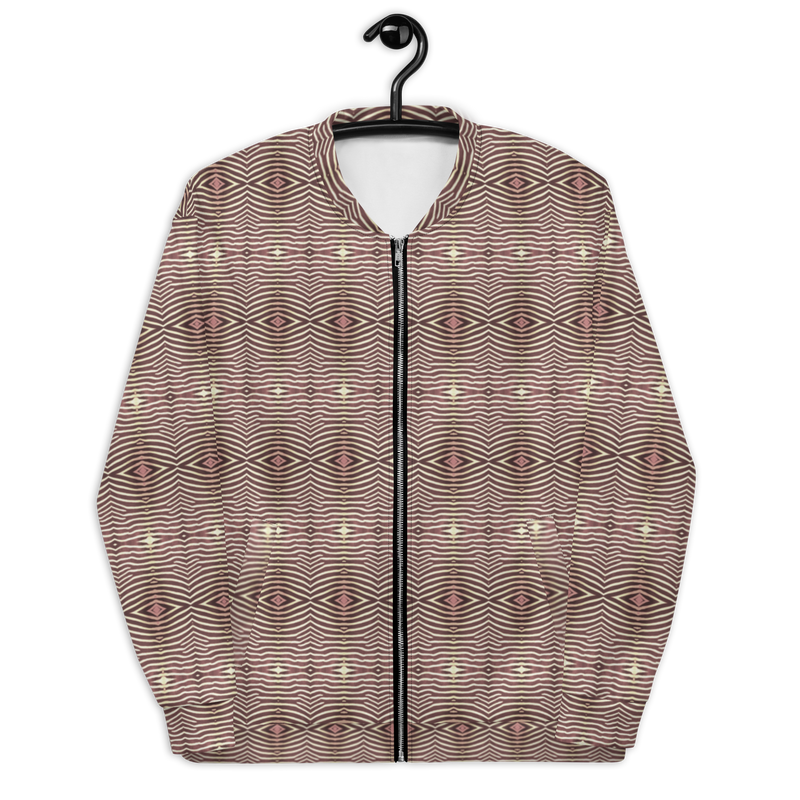 Product name: Recursia Zebrallusions I Men's Bomber Jacket In Pink. Keywords: Clothing, Men's Bomber Jacket, Men's Clothing, Men's Tops, Print: Zebrallusions