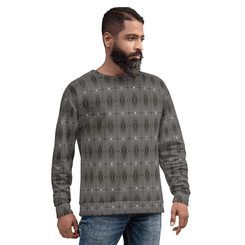 Product name: Recursia Zebrallusions I Men's Sweatshirt. Keywords: Athlesisure Wear, Clothing, Men's Athlesisure, Men's Clothing, Men's Sweatshirt, Men's Tops, Print: Zebrallusions