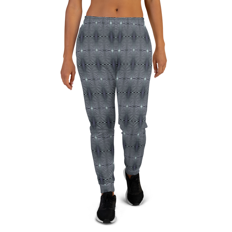 Product name: Recursia Zebrallusions I Women's Joggers In Blue. Keywords: Athlesisure Wear, Clothing, Women's Bottoms, Women's Joggers, Print: Zebrallusions