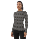 Product name: Recursia Zebrallusions I Women's Rash Guard. Keywords: Women's Rash Guard, Print: Zebrallusions