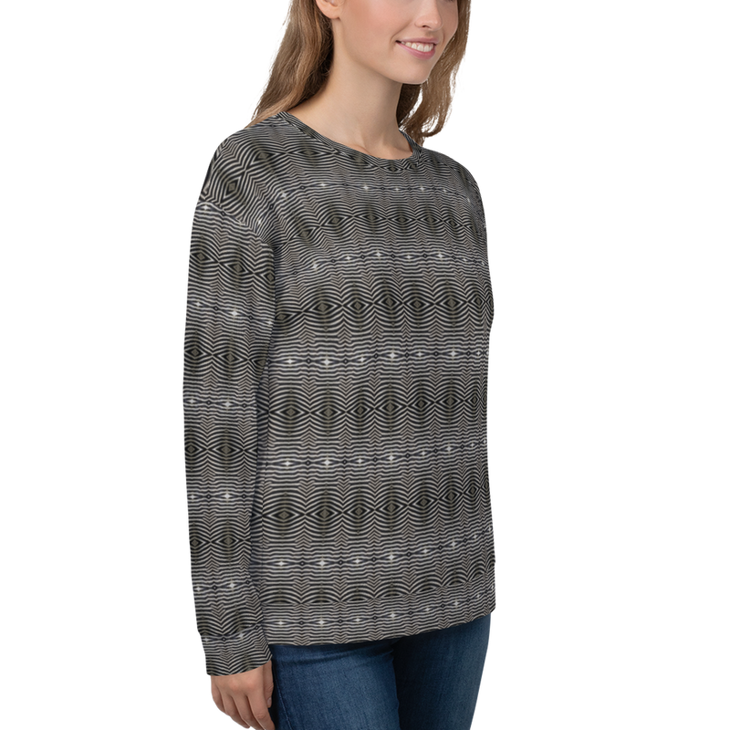 Product name: Recursia Zebrallusions I Women's Sweatshirt. Keywords: Athlesisure Wear, Clothing, Women's Sweatshirt, Women's Tops, Print: Zebrallusions