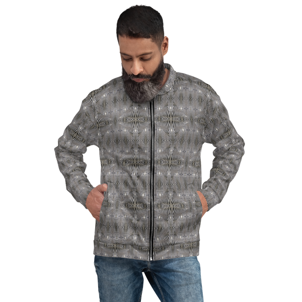 Product name: Recursia Zebrallusions II Men's Bomber Jacket. Keywords: Clothing, Men's Bomber Jacket, Men's Clothing, Men's Tops, Print: Zebrallusions