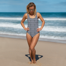 Product name: Recursia Zebrallusions II One Piece Swimsuit In Blue. Keywords: Clothing, One Piece Swimsuit, Swimwear, Unisex Clothing, Print: Zebrallusions
