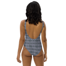 Product name: Recursia Zebrallusions II One Piece Swimsuit In Blue. Keywords: Clothing, One Piece Swimsuit, Swimwear, Unisex Clothing, Print: Zebrallusions