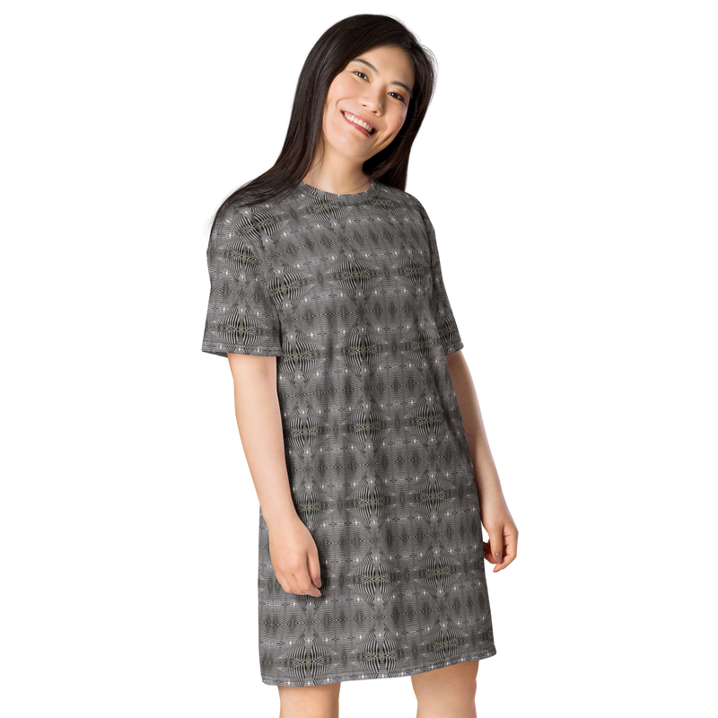 Product name: Recursia Zebrallusions T-Shirt Dress. Keywords: Clothing, T-Shirt Dress, Women's Clothing, Print: Zebrallusions